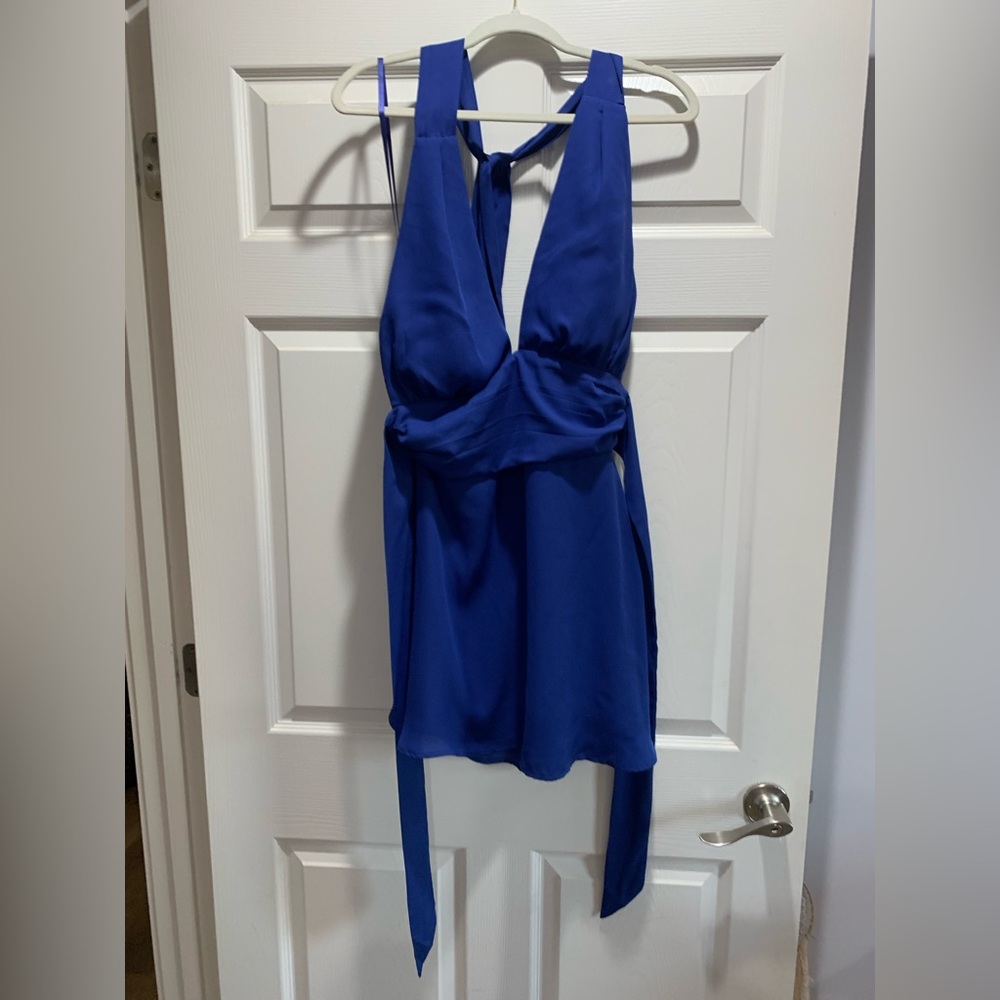 Royal Blue Halter Mini Dress with Tie Back